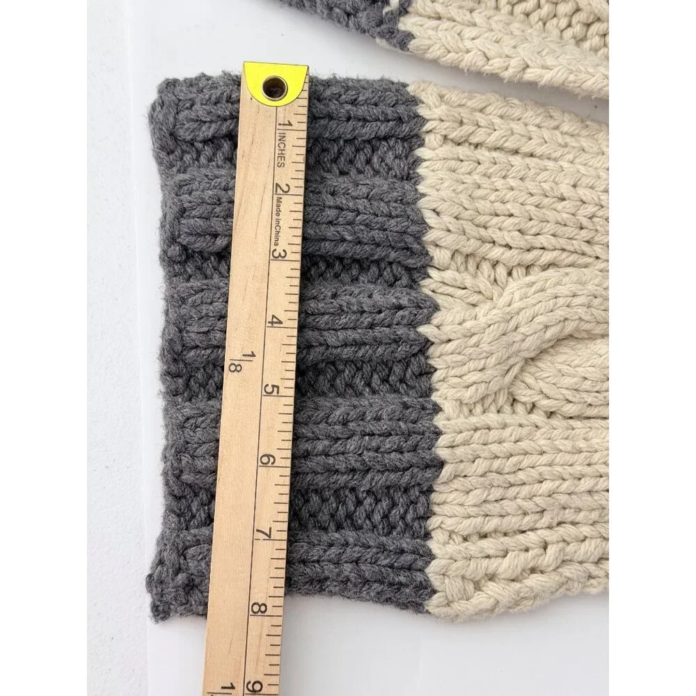 Vtg Y2K Abercrombie & Fitch Wool Blend Scarf Chunky Cable Knit Block Striped Gra